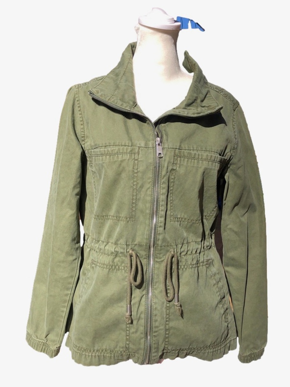 Old Navy Olive Green Drawstring Waist Zip Up Collared Long Sleeve Utility Jacket